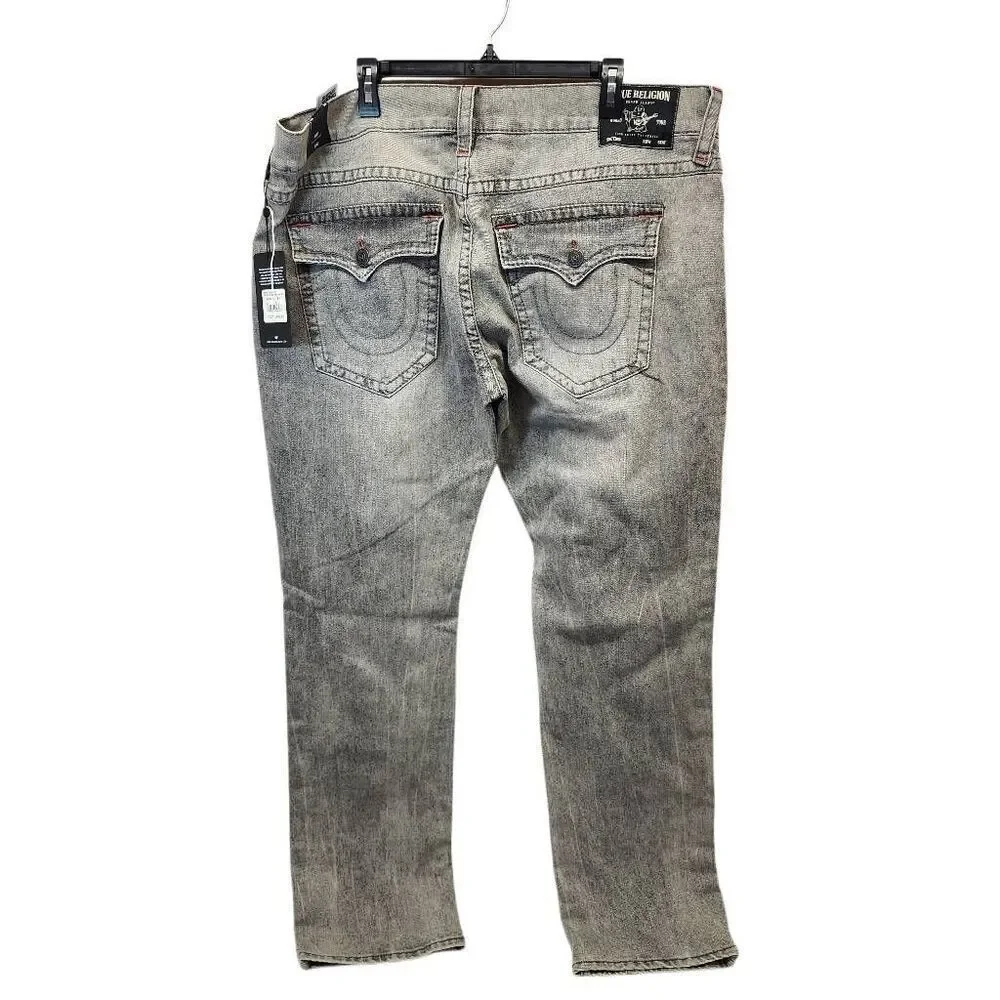 True Religion Ricky Relaxed Straight Jeans Gray Wash T Flap Pocket Size 42